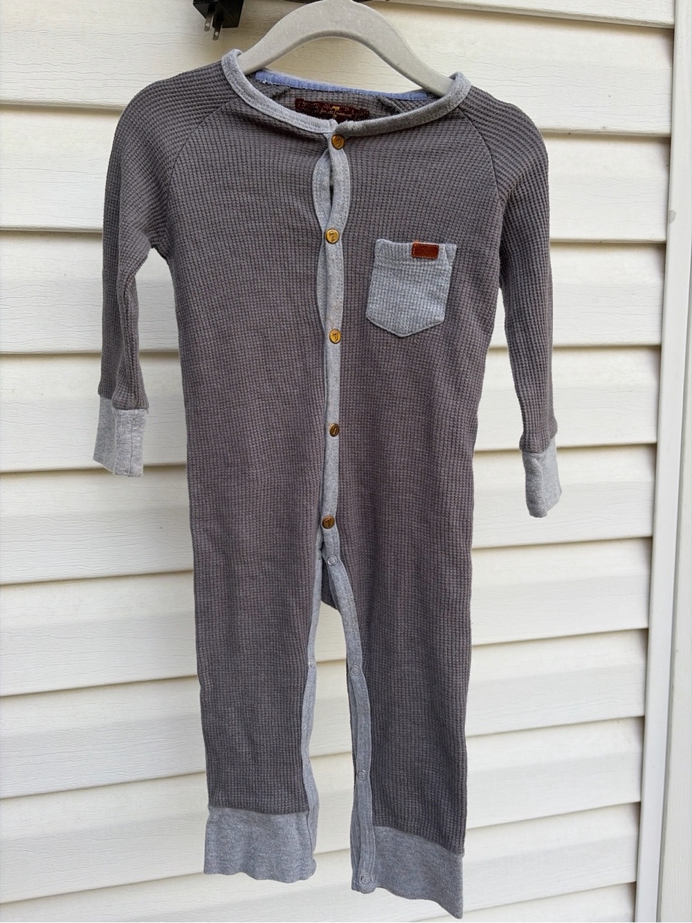 7 For All Mankind Baby 6-9 M Gray Waffle Knit Thermal Romper One Piece